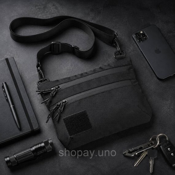 Тактическая сумка Cordura 1000D, черная, 5 отделений, VELCRO-панель, водоотталкивающая, через плечо | Зображення 5