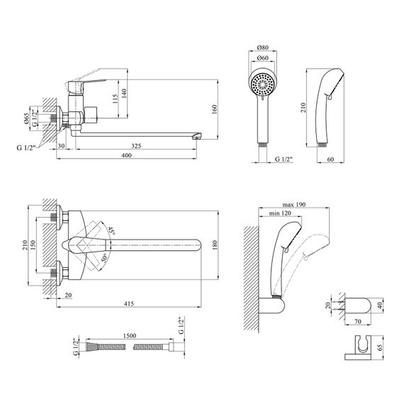 Змішувач для ванни Kroner KRM Enzo - C070 (CV023615) | Зображення 1