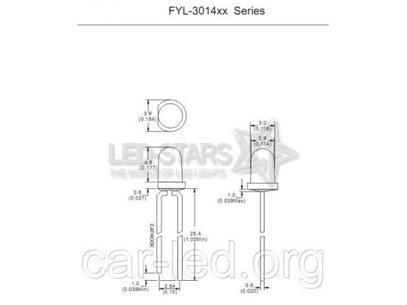 Світлодіод жовтий 3 мм. FYL-3014 UYC / N 590nm, 4500mcd (круглий, прозорий), 30 ° FORYARD | Зображення 2