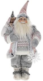 Інтерєрна новорічна фігурка Santa з подарунками 45см рожевий із сірим