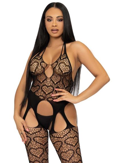 Бодистокинг с открытым доступом Leg Avenue Net suspender bodystocking One size Black, кружево sexstyle