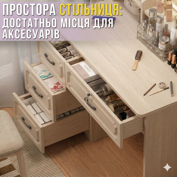 Туалетний столик з LED-дзеркалом і висувними шухлядами 80х40х137 см STL-MD 83 | Зображення 3