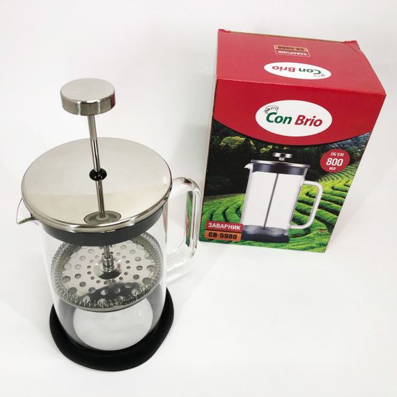 Френч-прес Con Brio CB-5980 800 мл, Чайник для заварювання трав, Заварник прозорий | Зображення 3