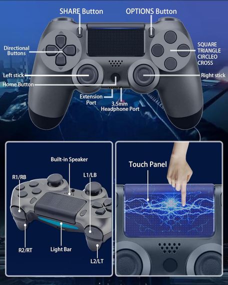 Бездротовий контролер для PS-4, сумісний з Bluetooth-контролерами P-S4/Pro/Slim/ПК, подвійна вібрація, сенсорна панель, аудіороз’є | Зображення 6