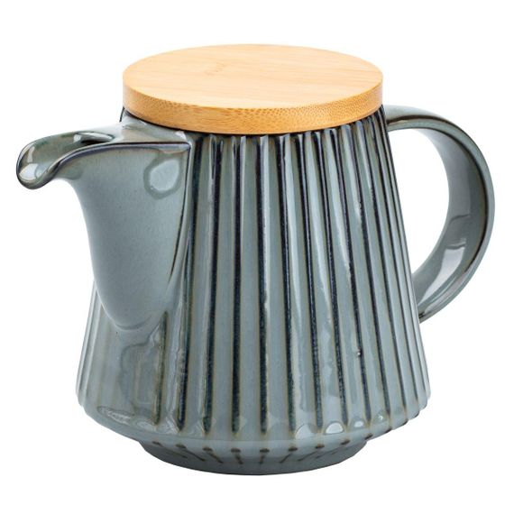 Чайник для заварювання 850 мл порцелянаовий з бамбуковою кришкою Зелений з коричневим HP7211GR | Зображення 1