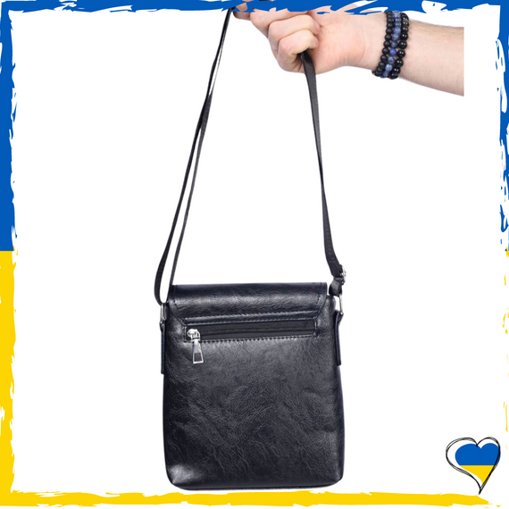 Сумка через плече чоловіча. Сумка чоловіча з якісної екошкіри. Сумка чорна чоловіча | Зображення 1