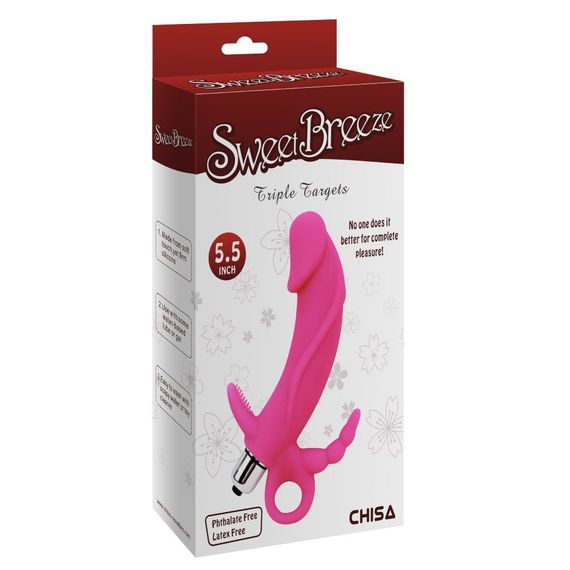 Вібромасажер для потрійної стимуляції рельєфний Chisa Sweet Breeze Triple Targets, рожевий Sex Aura | Зображення 2