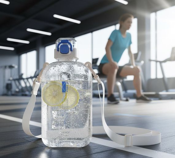 Спортивна пляшка для води SPORT (750 мл) — BPA-free пластик, бежево-синя | Зображення 2