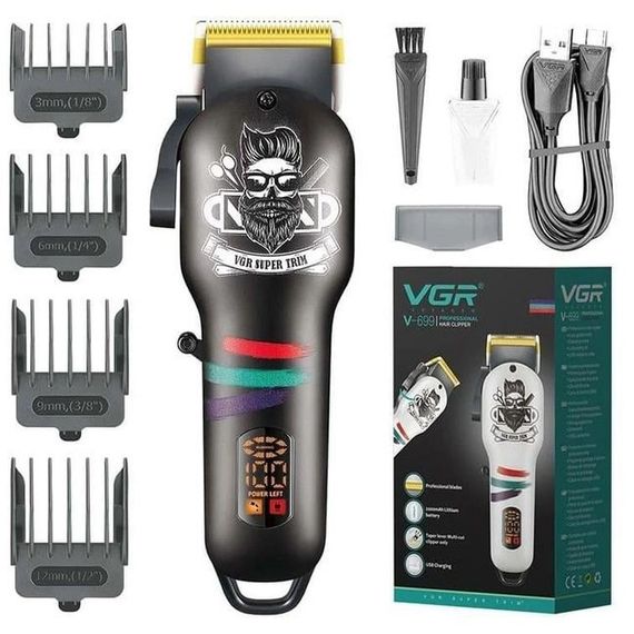 Машинка для стрижки волосся та бороди професійна VGR V-699 B з насадками та LED дисплеєм. Колір: чорний