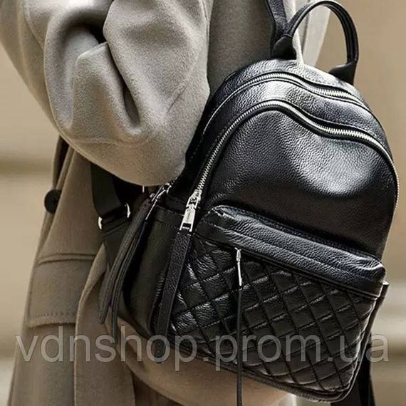 Женский кожаный рюкзак городской 30х23х12, наплечник из натуральной кожи, черный | Зображення 6
