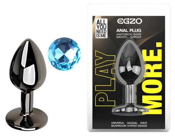 Анальная пробка с кристаллом EGZO - Dark Gray Round Plug Aqua, size S sexstyle