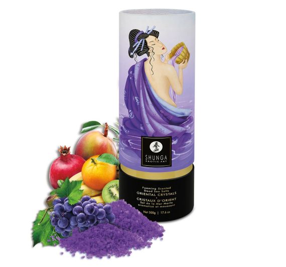 Пенящаяся соль для ванны Shunga Dead Sea salt Oriental Crystals — Exotic Fruits (500 г), соль Мертво | Зображення 4