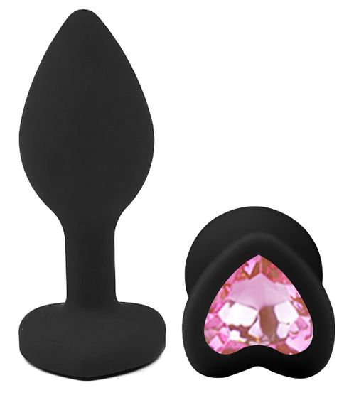Силіконова анальна пробка EGZO - Silicone Black Heart Plug Pink, size S Sex Aura | Зображення 1