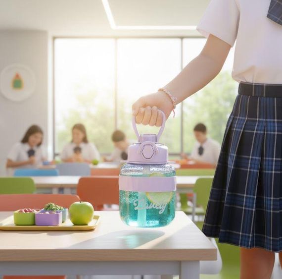 Удобная детская бутылка Lovely 700 мл с трубочкой и защитой от протечек Фиолетовая | Зображення 6