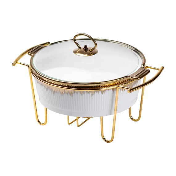 Марміт порцелянаовий 1,5 літра настільний круглий круглий мармітниця з підігрівом Біла HP1035 | Зображення 2