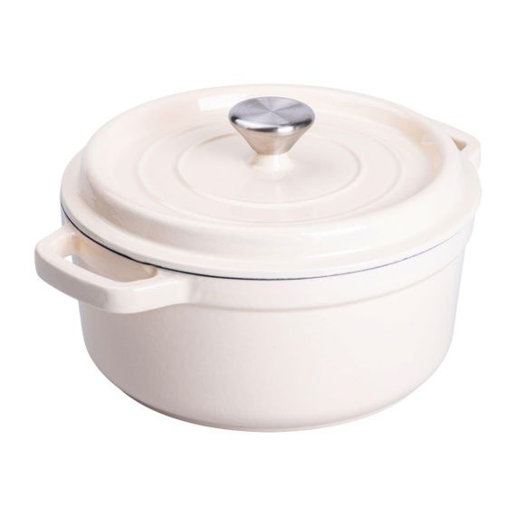 Кастрюля чугунная эмалированная 3 л с крышкой Ø24 см Бежевая | Зображення 1