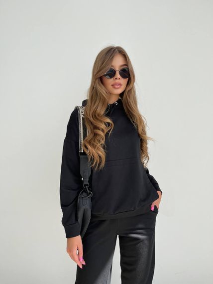 Женский спортивный костюм худи и джоггеры демисезонный двунитка BF536 размер 42/44, цвет черный | Зображення 1