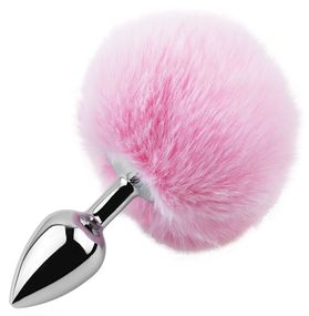 Анальна пробка з хвостом EGZO - Bunny Tail Silver Plug Pink, size S Sex Aura