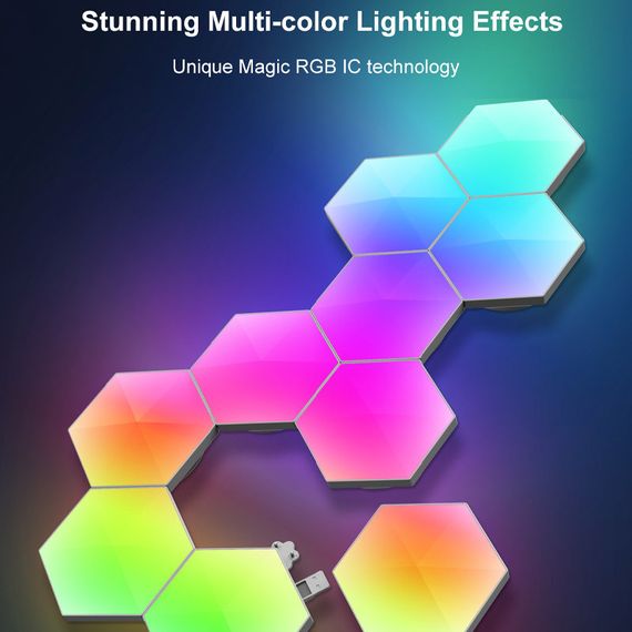 Модульный настінний світильник LED RGB 5V соты SAL-011B 6pcs Bluetooth USB with app White | Зображення 1