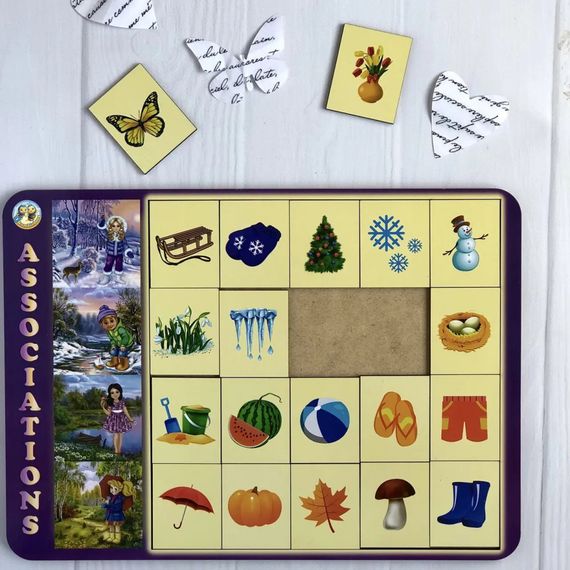 Дерев'яний пазл-вкладиш "Пори року" Ubumblebees (ПСД122) PSD122 сортер-асоціації | Зображення 3