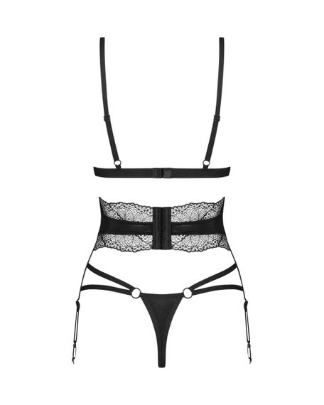 Комплект Obsessive Lobellis 3-pcs set, XL/2XL, чорний, ліф з м’якою чашкою, стрінги, пояс для панчіх Sex Aura | Зображення 3