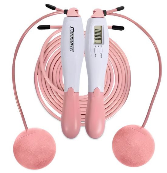 Скакалка без шнура EasyFit TwinRope з лічильником 2,8 м білий-рожевий (EF-1909-WP)