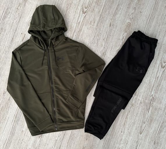 Комплект 3 в 1 Демісезонний спортивний костюм Under Armour кофта на змійці хакі + чорні штани (двонитка) + Футболка чорна Under | Зображення 1