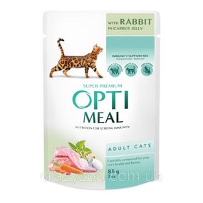 Вологий корм для котів OptiMeal Adult з кроликом у морквяному желі 85 г B2711702