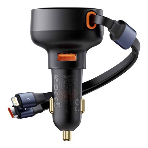 АЗУ Baseus Enjoyment Pro Car Charger C + Retractable Type-C and Lightning 60W (C00057802111-0) Cluster Black