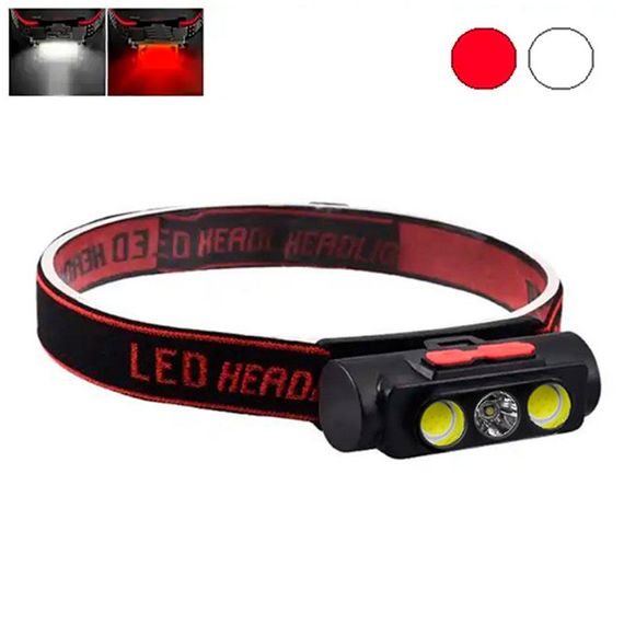 Потужний налобний ліхтар PLD-2119B, XPE+2COB, білий і червоний, АКБ 18650, ЗП Type C