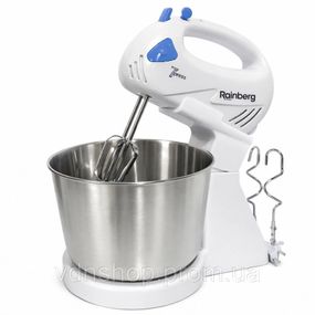 Стаціонарний електричний міксер із чашею Rainberg RB-1006 500W з насадками для замішування тіста Blue DL-15