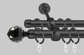 Чорний матовий Карниз для штор металевий, дворядний 19 мм (комплект) Кристал Чорний 300 см