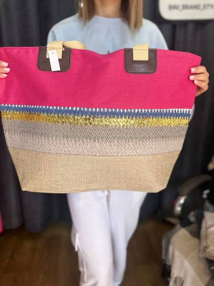 Женская большая пляжная сумка одно отделение на молнии AV306 размер 50/38, розовая