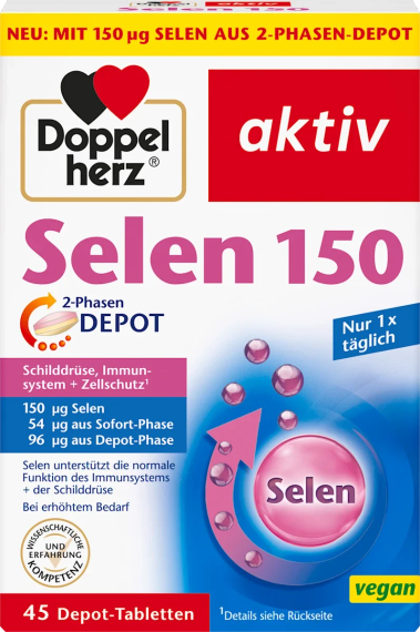 "Doppelherz Selen 150" Доппельгерц Селен 150 мкг. для щитовидної залози, нервової системи, 45 шт., Німеччина