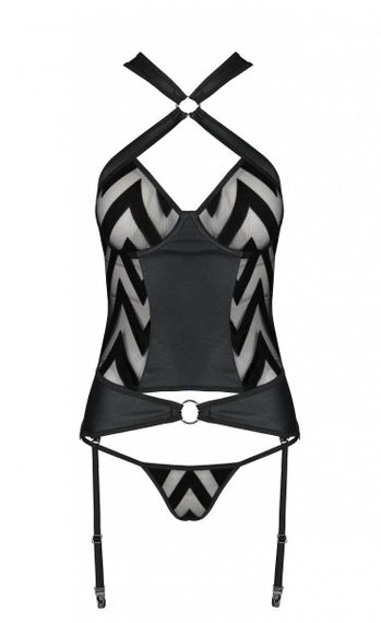 Сітчастий комплект із візерунком, корсет, підв'язки, трусики Passion HIMA CORSET XXL/XXXL black sexstyle | Зображення 4