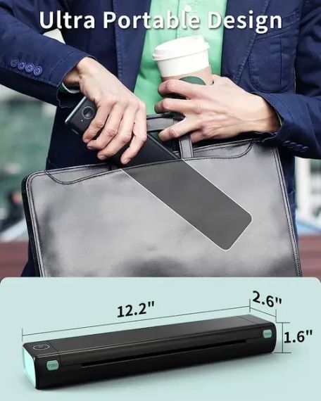Портативный аккумуляторный термопринтер M15 для печати на термобумаге А4, беспроводной, Bluetooth/USB, черный | Зображення 4