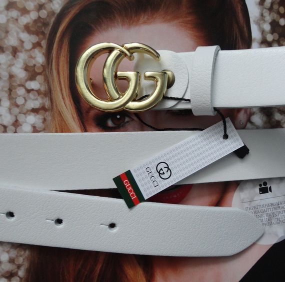 Женский кожаный ремень Gucci 3 см пряжка золото белый | Зображення 1