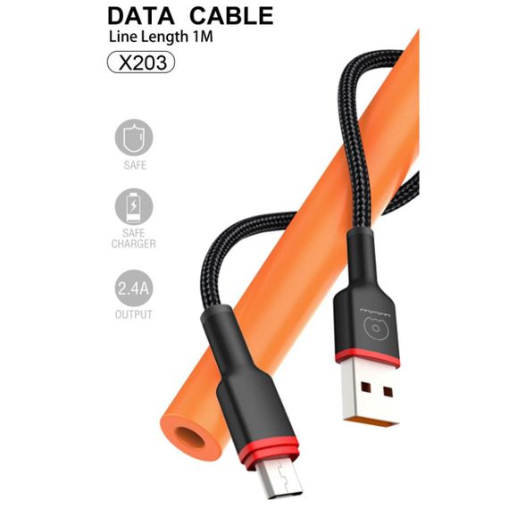 Кабель WUW-X203 USB Micro 2,4A 1m black | Зображення 1