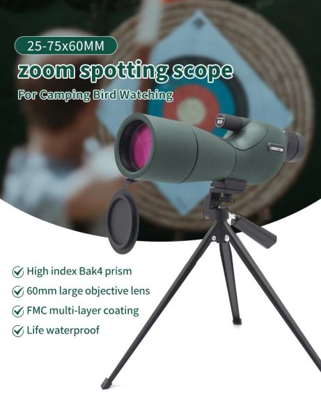 Подзорная труба Loerston 25-75x60 Зум Наблюдение ED Объектив Мощный Монокуляр Bak4
