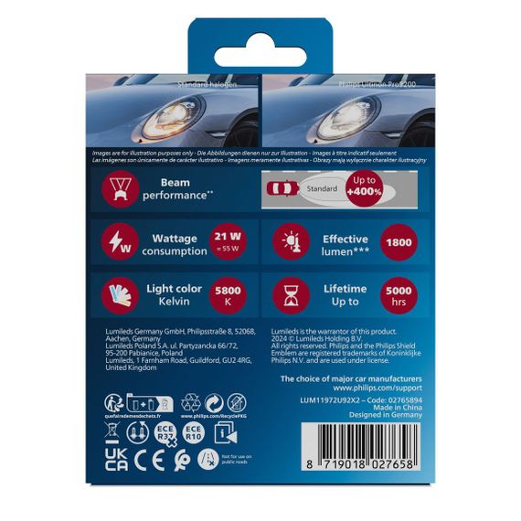 Комплект світлодіодних ламп PHILIPS H7 (PX26d) 11972U92X2 LED Ultinon Pro9200 +400% 12/24V | Зображення 6