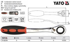 Ключ накидной вигнутий трещотка М8 Cr-V YATO-02370