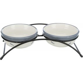 Миски Trixie для котів Eat on Feet подвійні керамічні на металевій підставці 2x300 мл/12 см