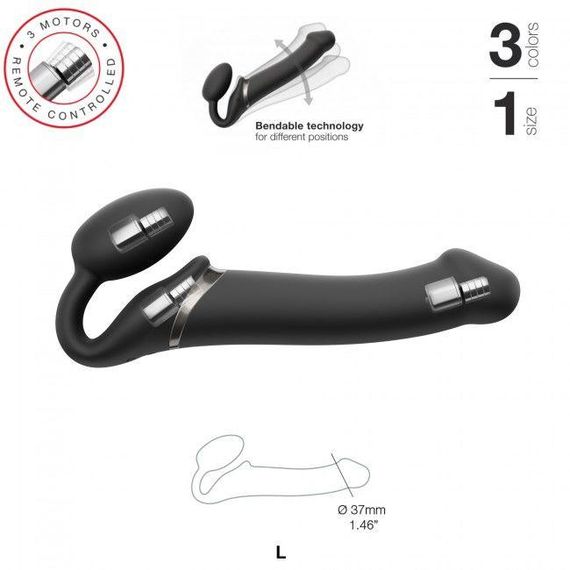 Безремінний страпон з вібрацією Strap-On-Me Vibrating Black L, діаметр 3,7см, пульт ДК, регульований sexstyle | Зображення 2