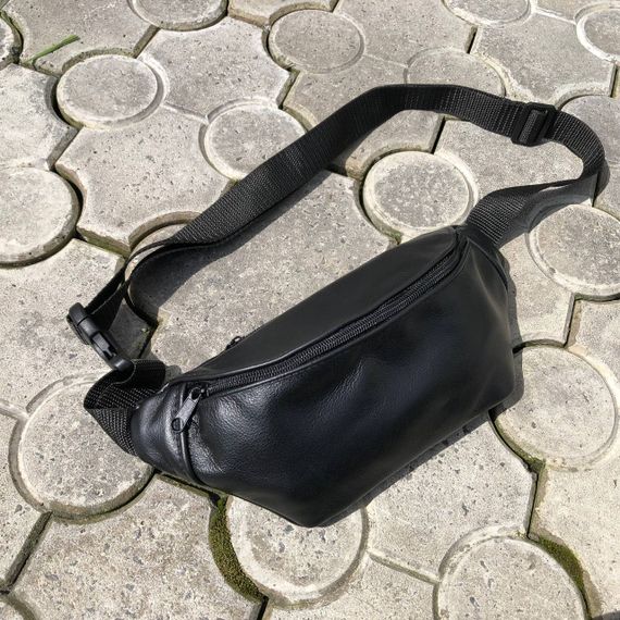 Функціональна бананка, Чорна шкіряна сумка бананка Зручна чорна чоловіча барсетка AM-19 | Зображення 7