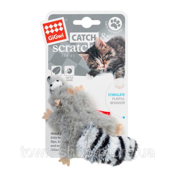 Игрушка для котов Енот с кошачей мятой GiGwi Catch&scratch искусственный мех, кошачья мята, 8 см | Зображення 1