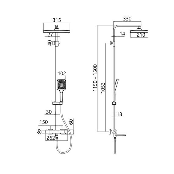 Душова система універсальна Qtap Sloup термостатична на три споживача (з виливом) QTSLO51103OC48217 Chrome | Зображення 1