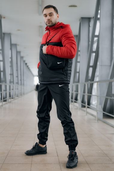 Комплект чоловічий Nike: анорак утеплений червоно-чорний + штани "President" чорні. Барсетка У Подарунок! | Зображення 7