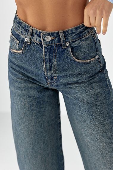 Жіночі джинси Baggy зі рваним низом - синій цвет, 36р (є розміри) | Зображення 3