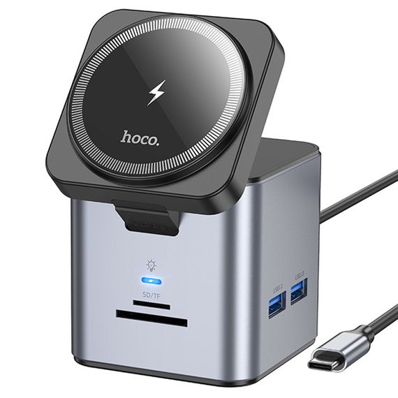 Перехідник HUB Hoco HB49 Effortless 9in1 100W з БЗП Metal gray