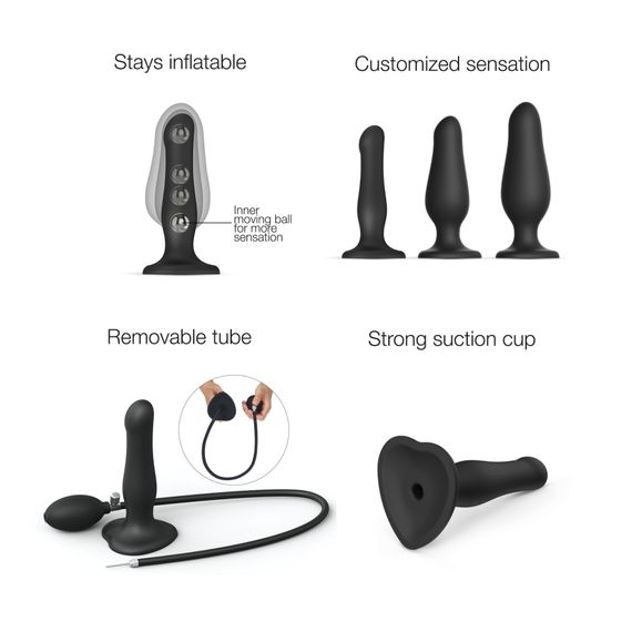 Надувной фаллоимитатор Strap-On-Me INFLATABLE DILDO PLUG - NOIR, шарик внутри, диаметр до 6 см | Зображення 1